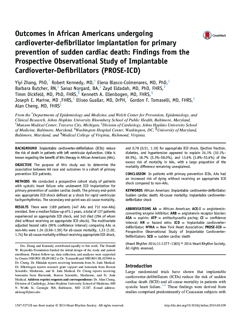 Outcomes in African Americans undergoing cardioverter-defibrillator implantation for primary prevention of sudden cardiac death: Findings from the Prospective Observational Study of Implantable Cardioverter-Defibrillators (PROSE-ICD) 