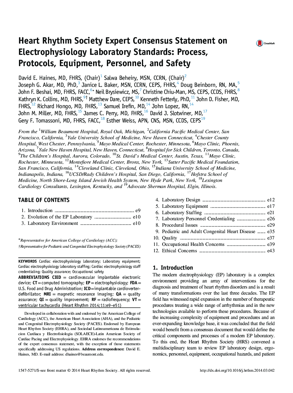 Heart Rhythm Society Expert Consensus Statement on Electrophysiology Laboratory Standards: Process, Protocols, Equipment, Personnel, and Safety