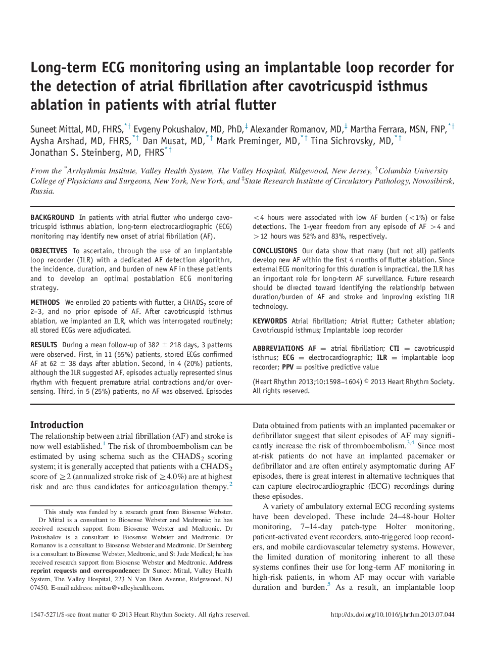 Long-term ECG monitoring using an implantable loop recorder for the detection of atrial fibrillation after cavotricuspid isthmus ablation in patients with atrial flutter 