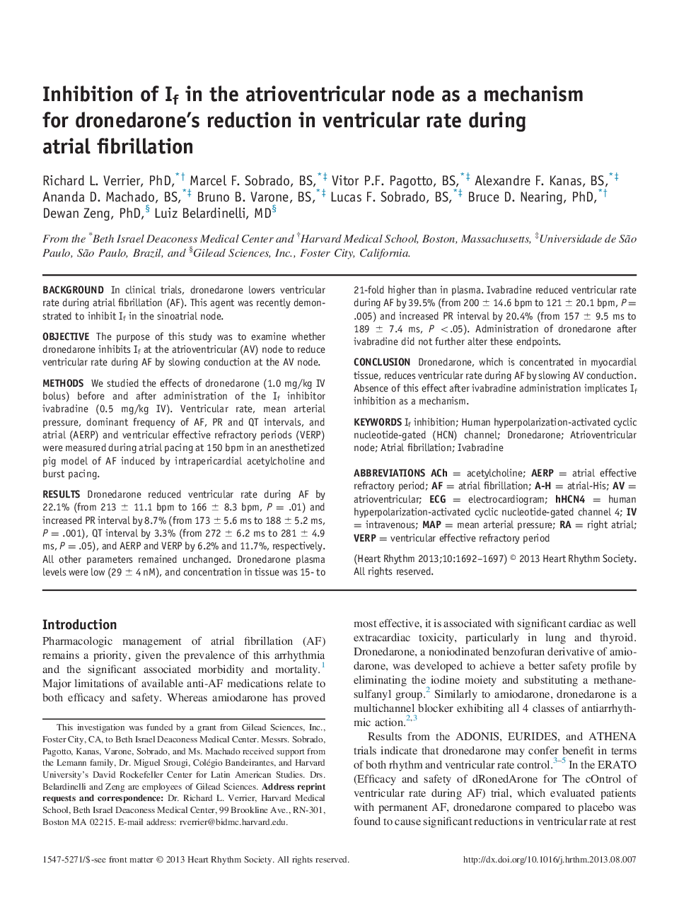 Inhibition of If in the atrioventricular node as a mechanism for dronedarone’s reduction in ventricular rate during atrial fibrillation 