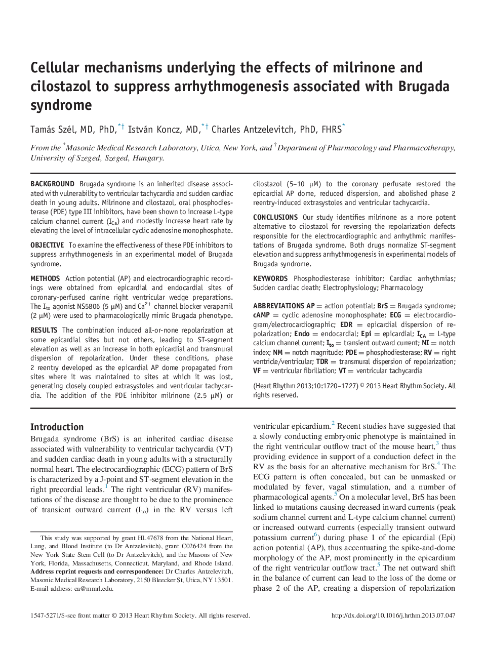 Cellular mechanisms underlying the effects of milrinone and cilostazol to suppress arrhythmogenesis associated with Brugada syndrome 