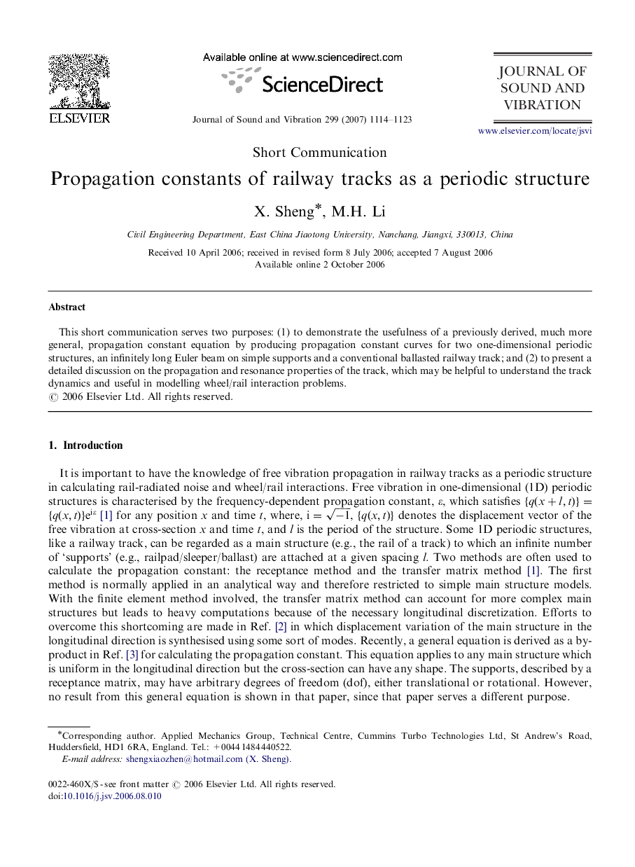 Propagation constants of railway tracks as a periodic structure