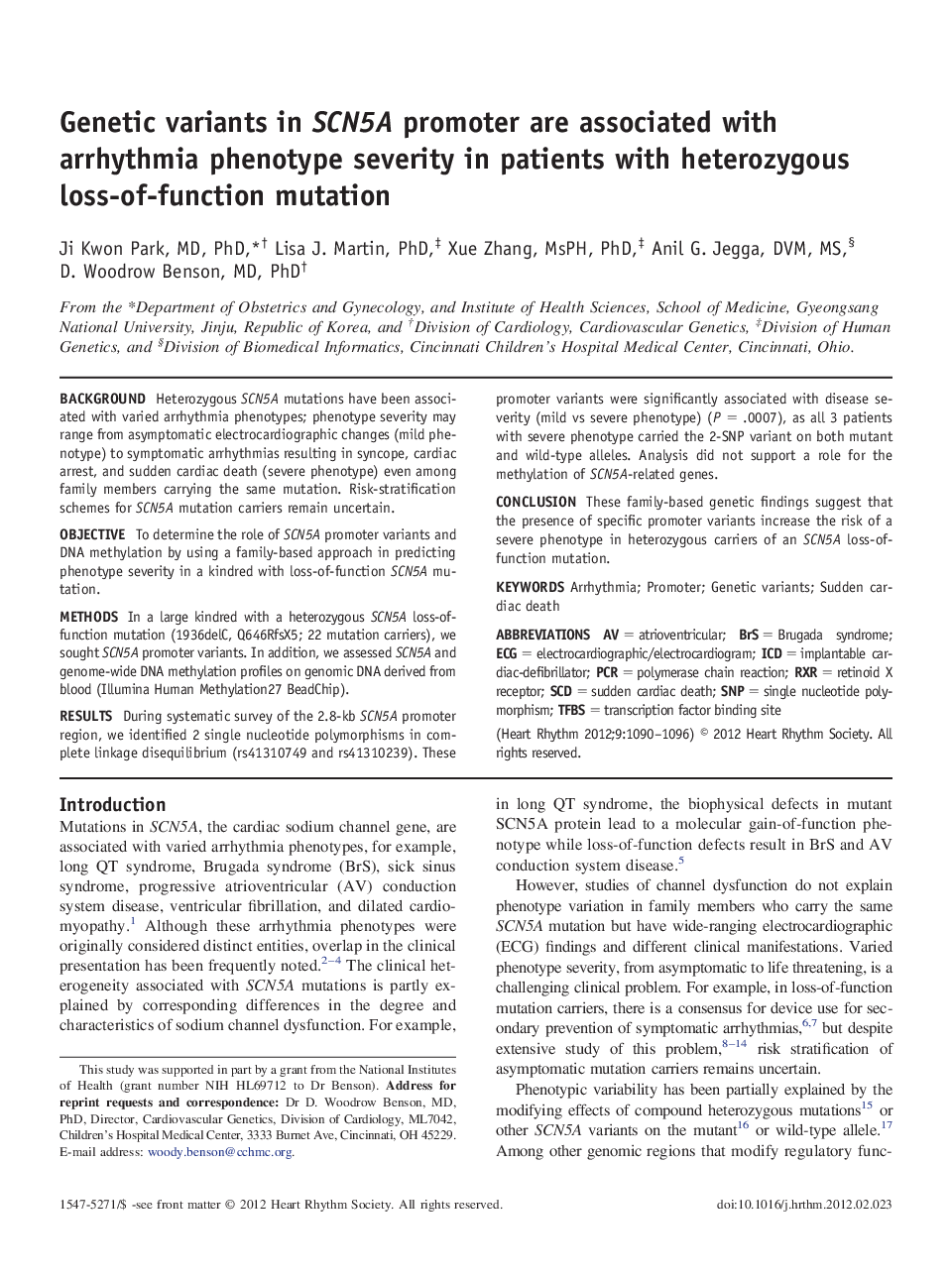 Genetic variants in SCN5A promoter are associated with arrhythmia phenotype severity in patients with heterozygous loss-of-function mutation 