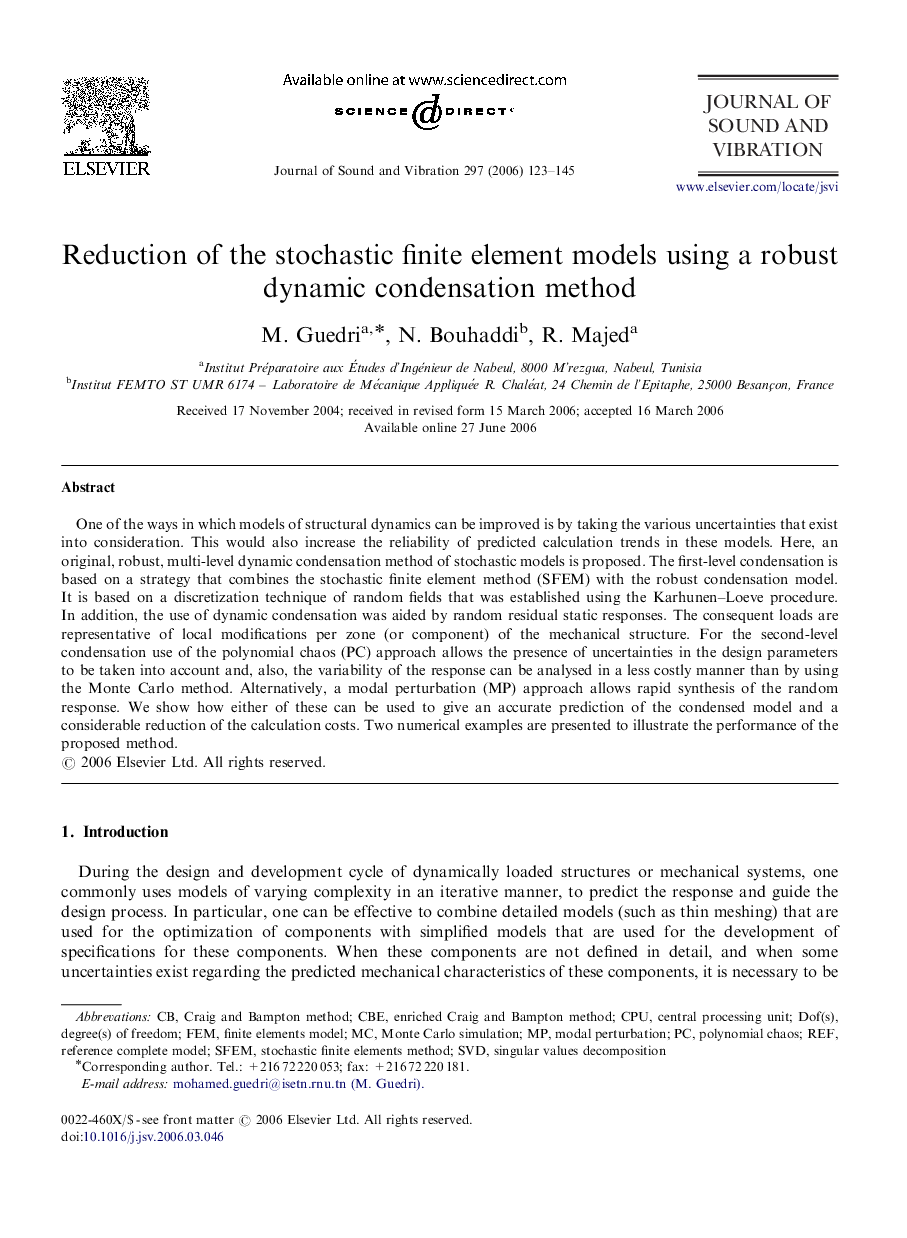 Reduction of the stochastic finite element models using a robust dynamic condensation method