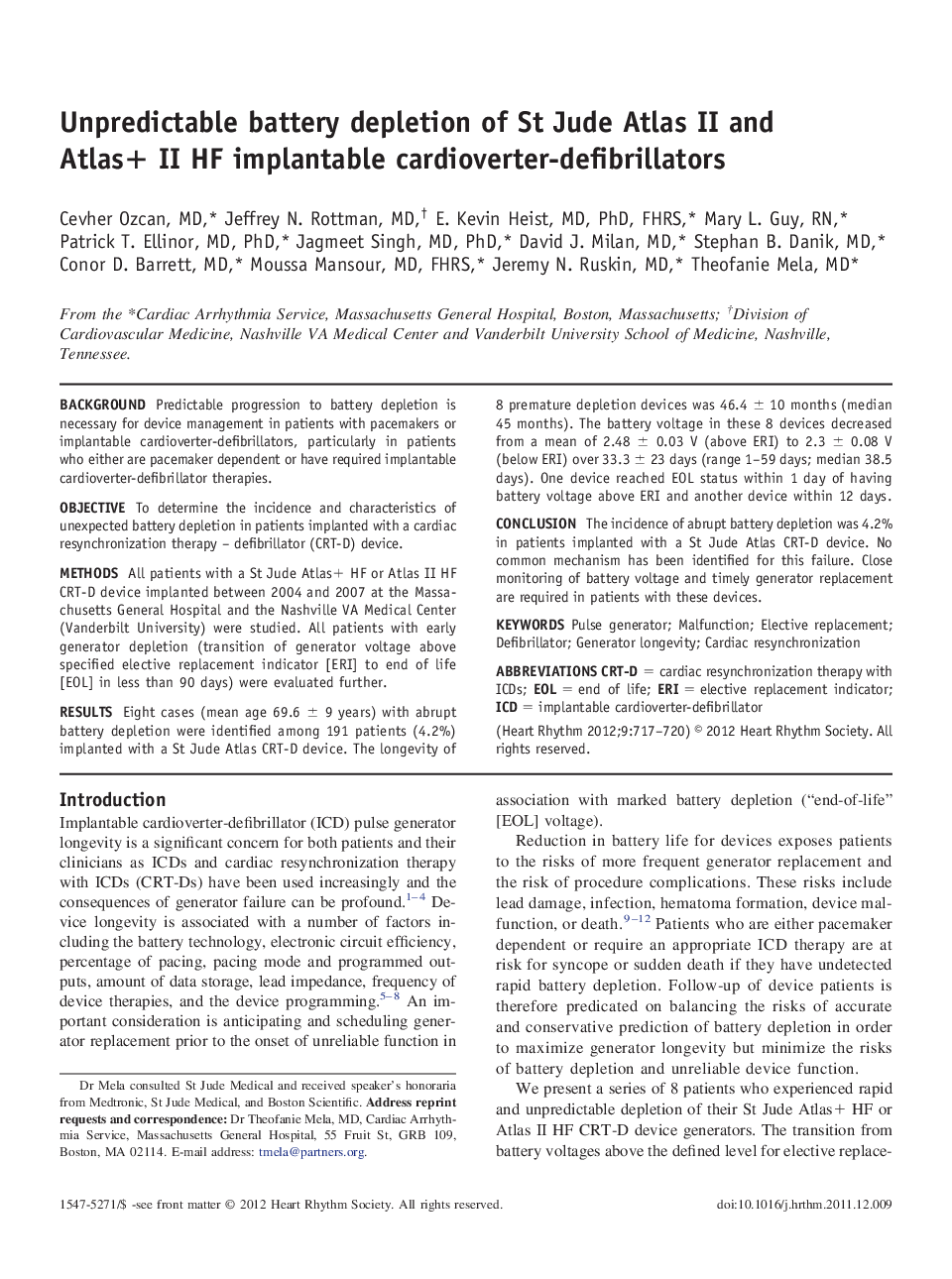 Unpredictable battery depletion of St Jude Atlas II and Atlas+ II HF implantable cardioverter-defibrillators 