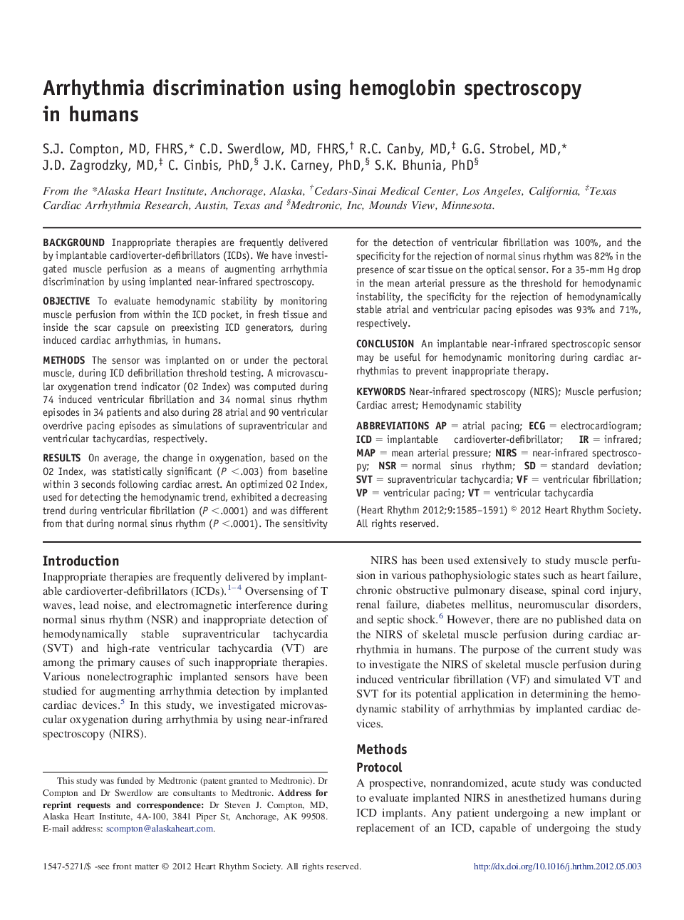 Arrhythmia discrimination using hemoglobin spectroscopy in humans 