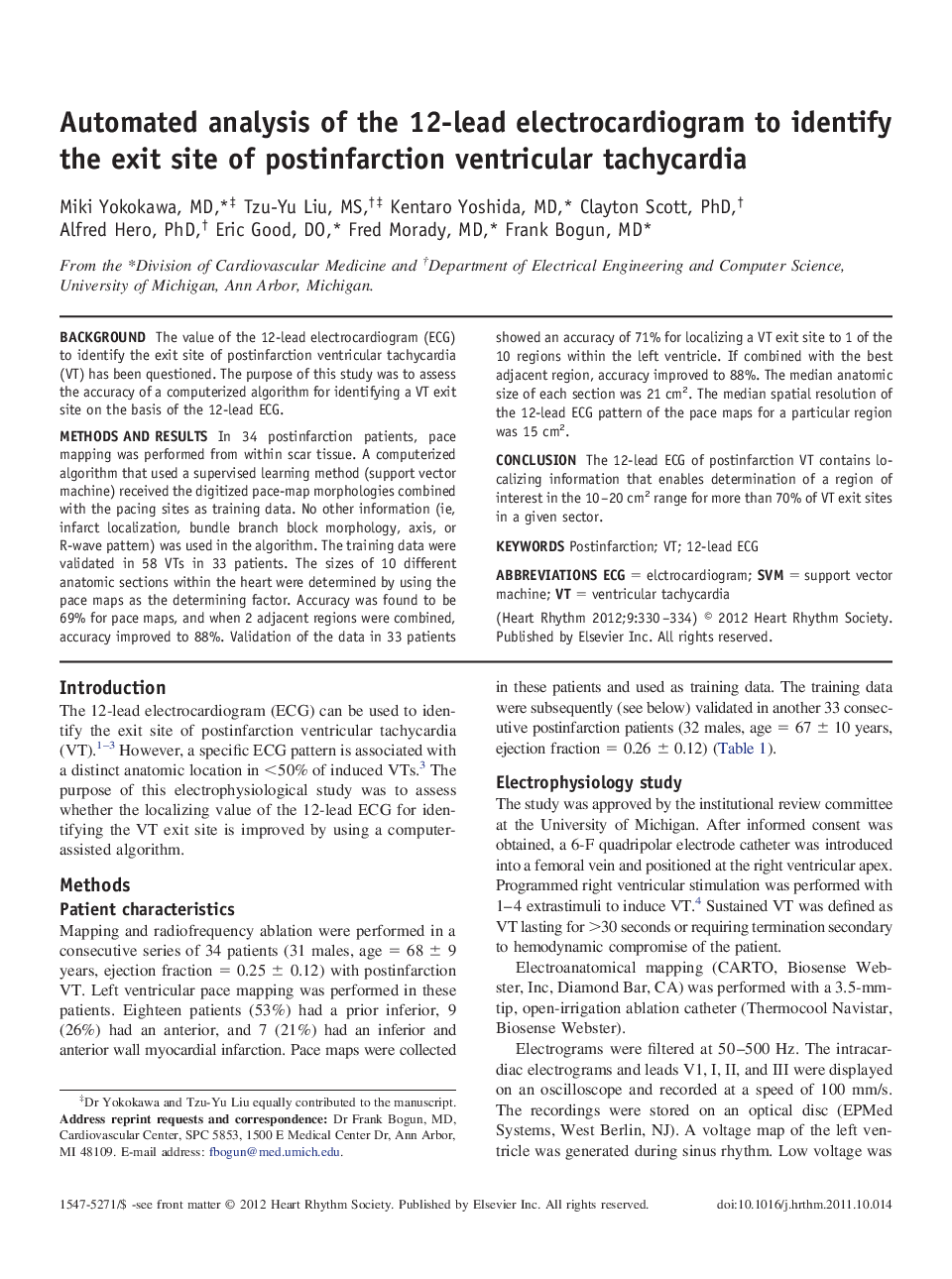 Automated analysis of the 12-lead electrocardiogram to identify the exit site of postinfarction ventricular tachycardia