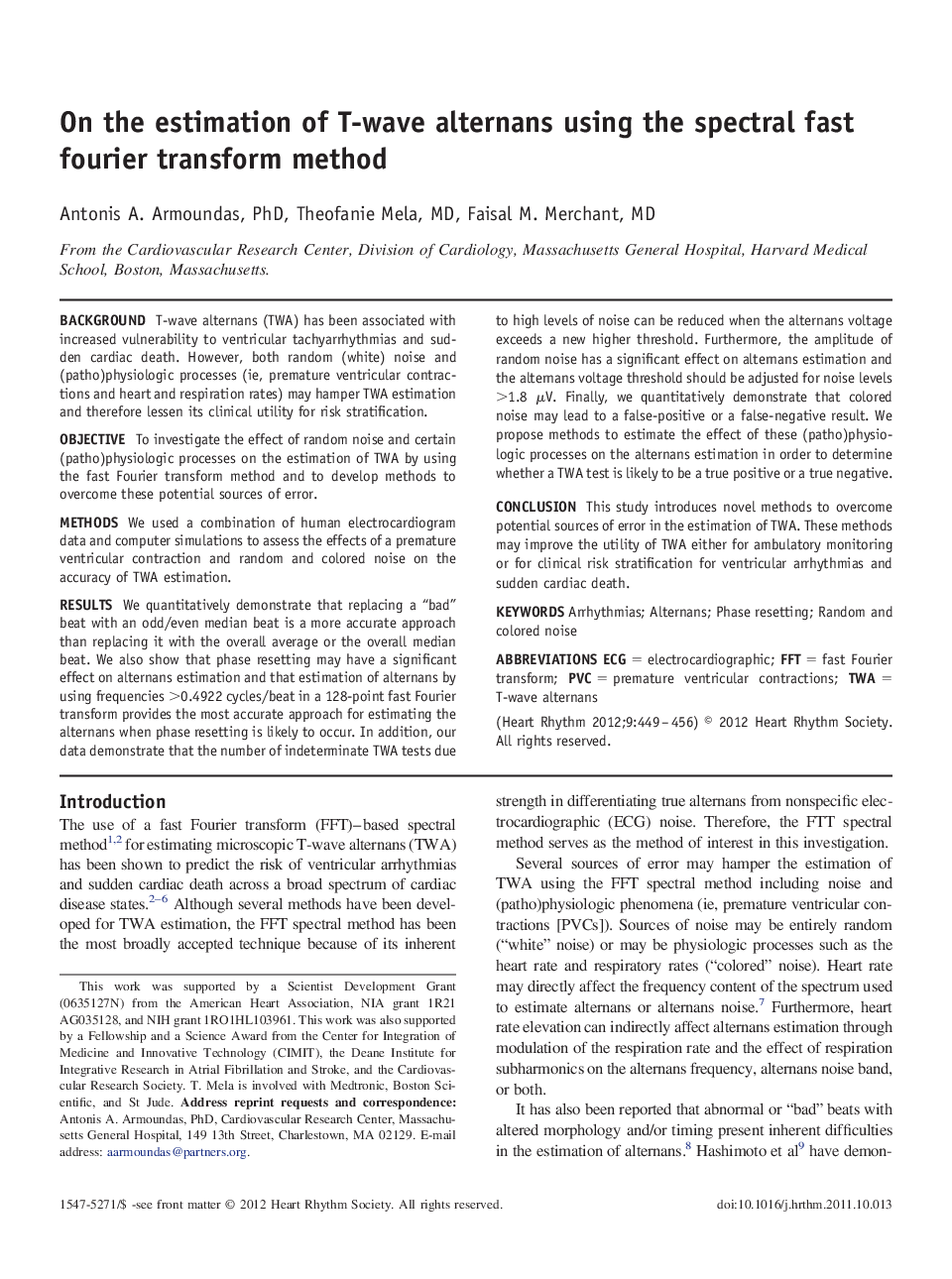 On the estimation of T-wave alternans using the spectral fast fourier transform method 