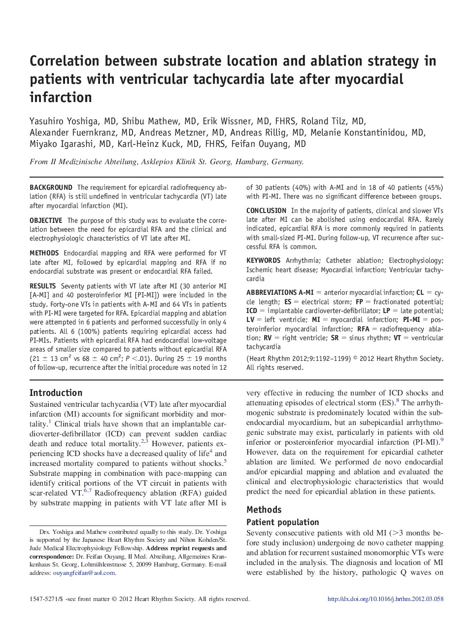 Correlation between substrate location and ablation strategy in patients with ventricular tachycardia late after myocardial infarction 