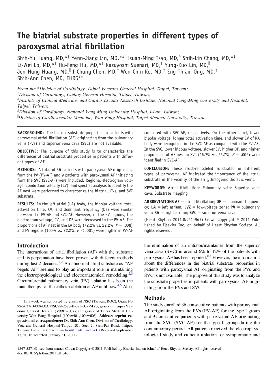 The biatrial substrate properties in different types of paroxysmal atrial fibrillation 