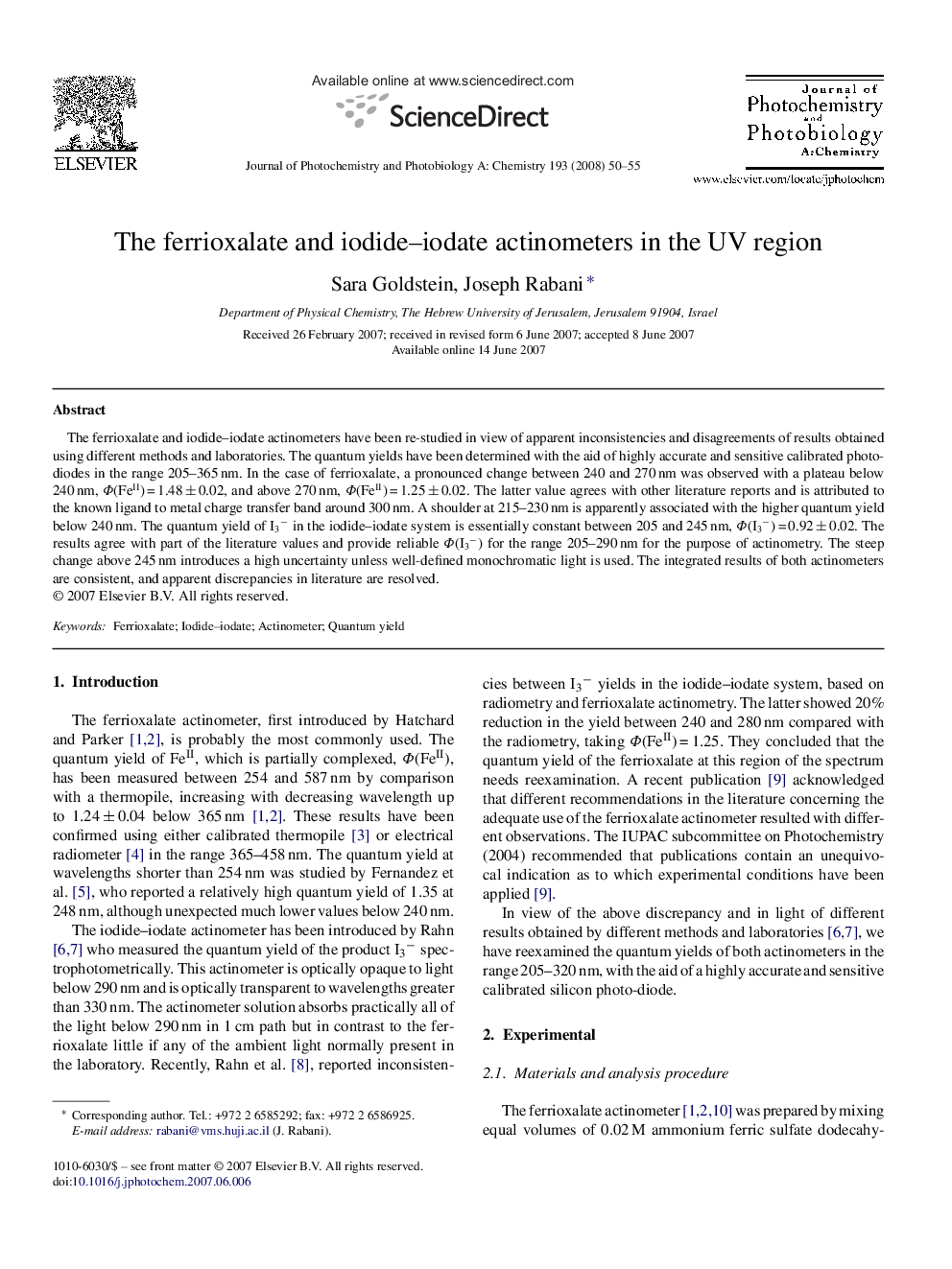 The ferrioxalate and iodide–iodate actinometers in the UV region