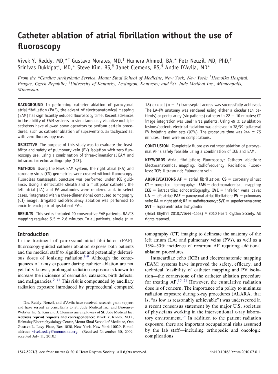 Catheter ablation of atrial fibrillation without the use of fluoroscopy 