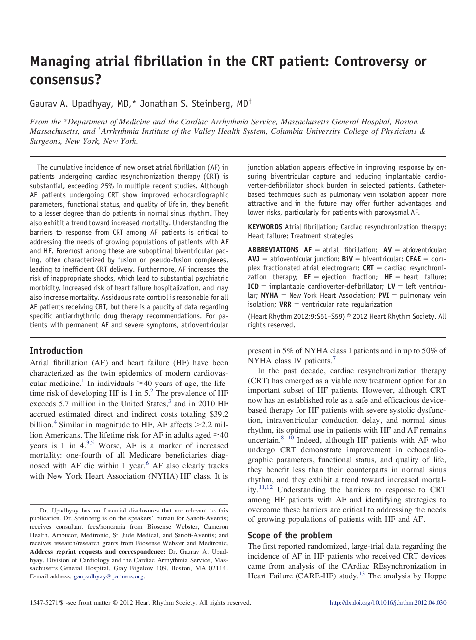 Managing atrial fibrillation in the CRT patient: Controversy or consensus? 