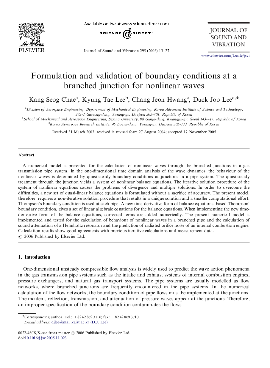 Formulation and validation of boundary conditions at a branched junction for nonlinear waves