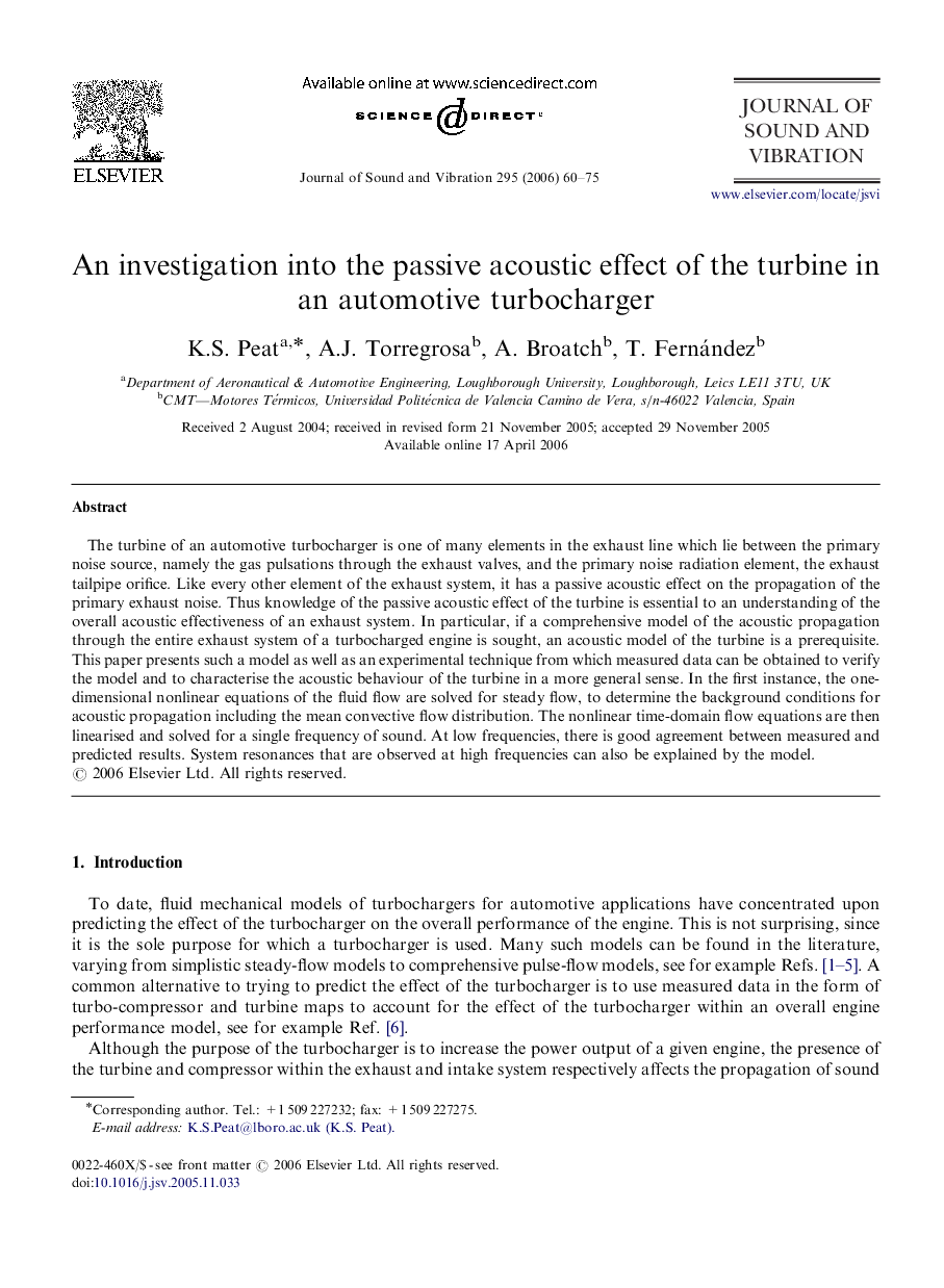 An investigation into the passive acoustic effect of the turbine in an automotive turbocharger