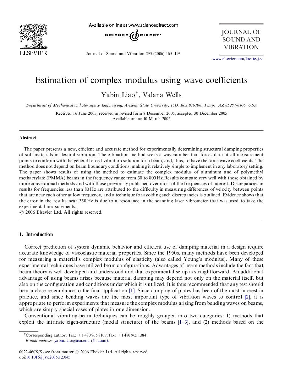 Estimation of complex modulus using wave coefficients