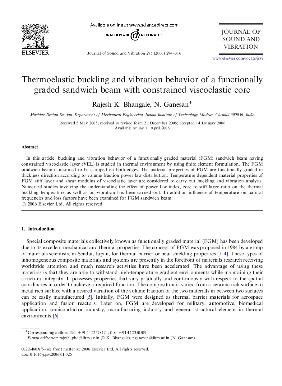 Thermoelastic buckling and vibration behavior of a functionally graded sandwich beam with constrained viscoelastic core