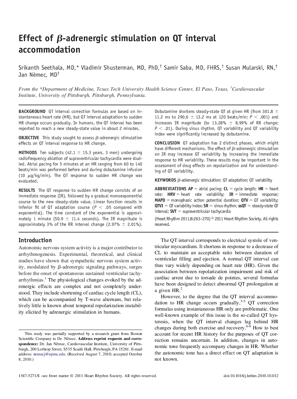 Effect of β-adrenergic stimulation on QT interval accommodation 
