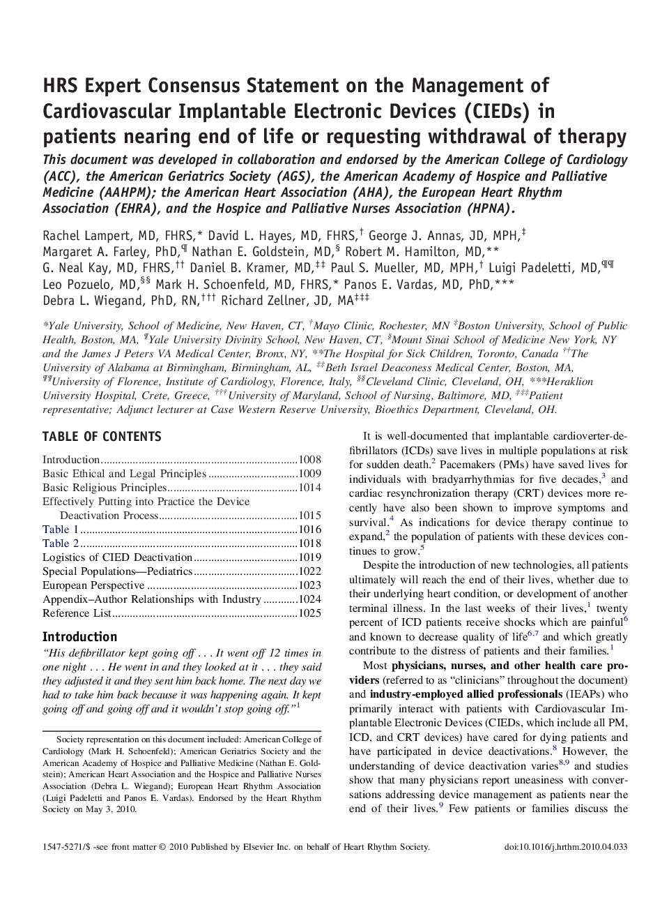 HRS Expert Consensus Statement on the Management of Cardiovascular Implantable Electronic Devices (CIEDs) in patients nearing end of life or requesting withdrawal of therapy