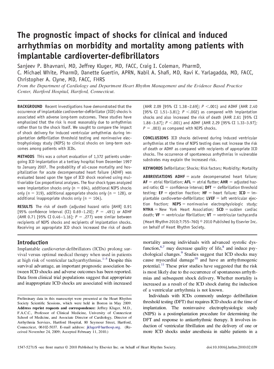 The prognostic impact of shocks for clinical and induced arrhythmias on morbidity and mortality among patients with implantable cardioverter-defibrillators