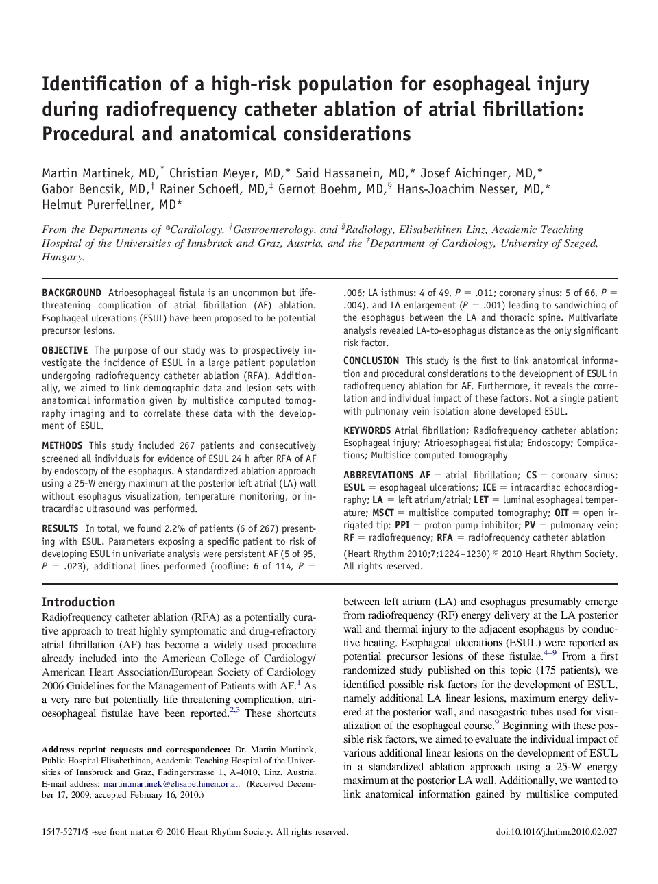 Identification of a high-risk population for esophageal injury during radiofrequency catheter ablation of atrial fibrillation: Procedural and anatomical considerations