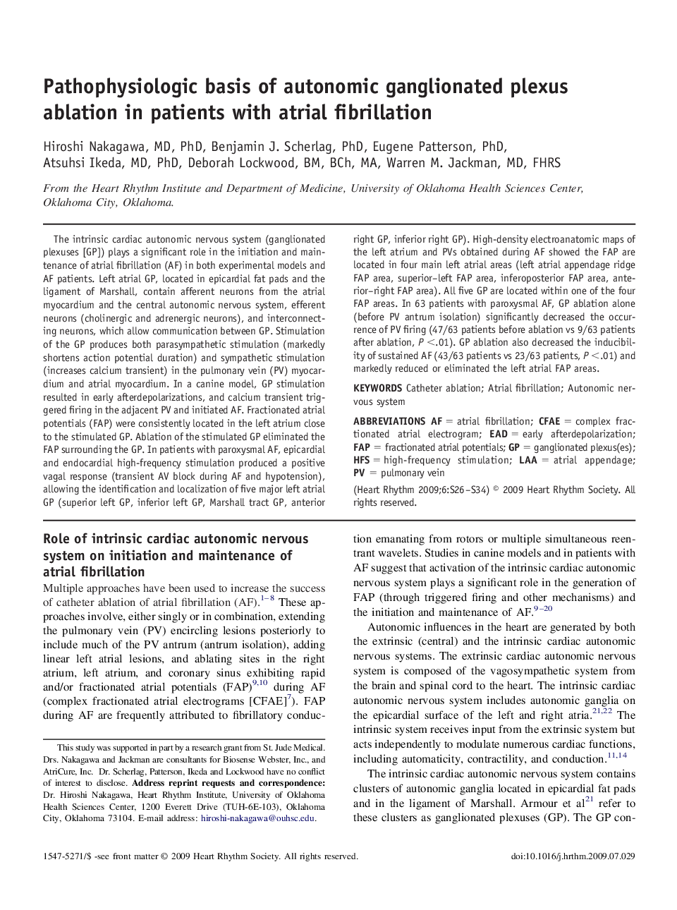 Pathophysiologic basis of autonomic ganglionated plexus ablation in patients with atrial fibrillation 