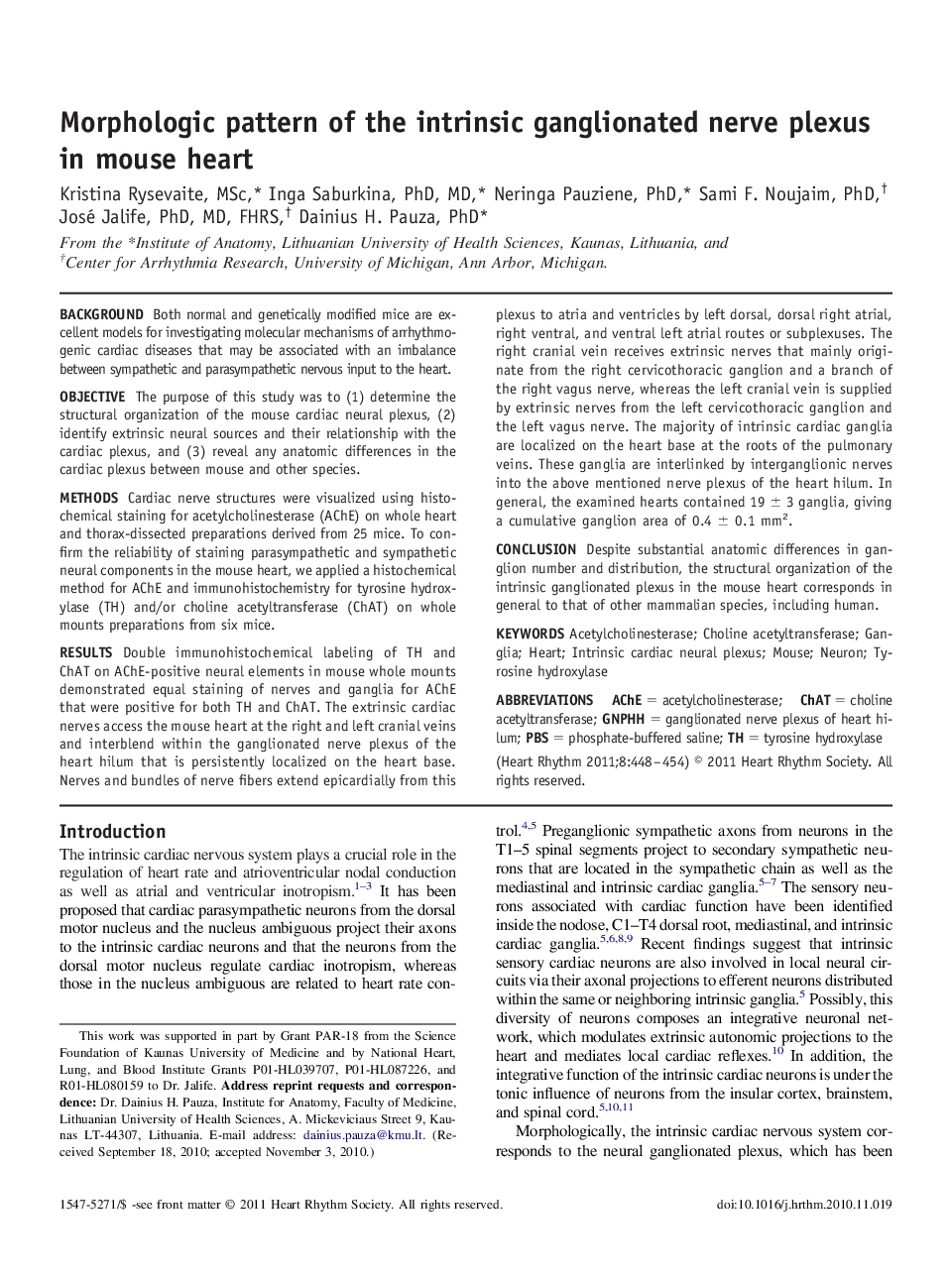 Morphologic pattern of the intrinsic ganglionated nerve plexus in mouse heart 