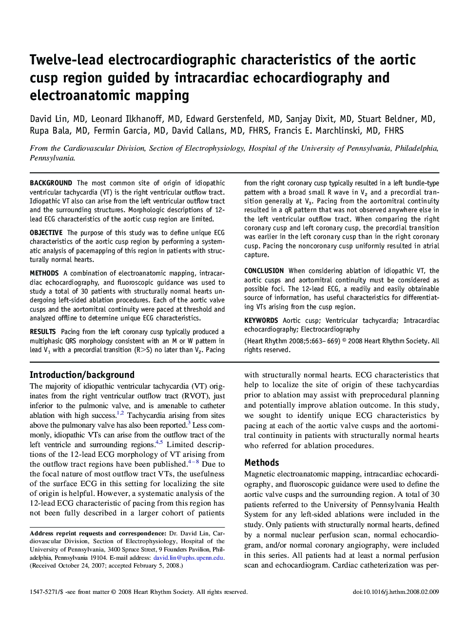 Twelve-lead electrocardiographic characteristics of the aortic cusp region guided by intracardiac echocardiography and electroanatomic mapping