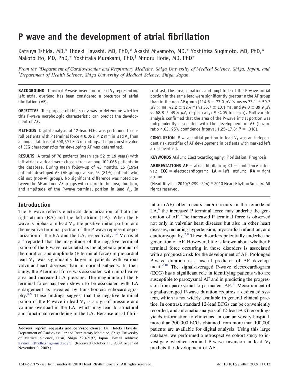 P wave and the development of atrial fibrillation