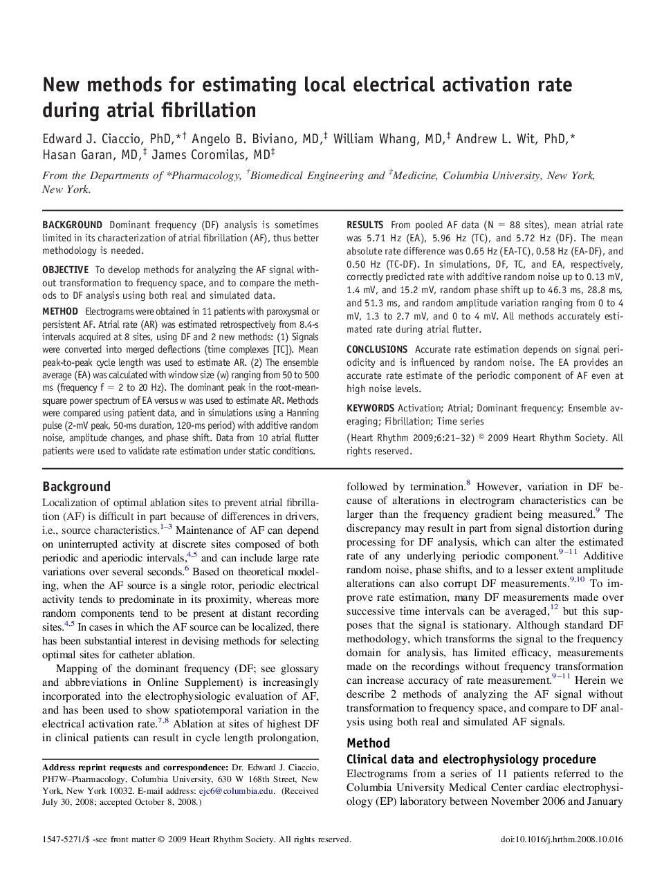 عکس صفحه اول مقاله: New methods for estimating local electrical activation rate during atrial fibrillation New methods for estimating local electrical activation rate during atrial fibrillation