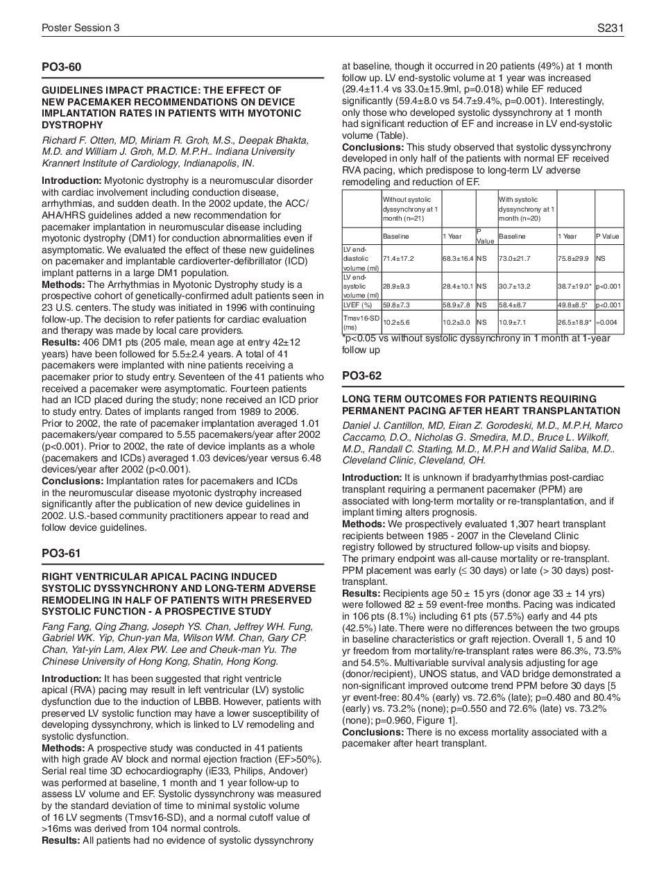 Poster Session Po3-60 to Po3-133