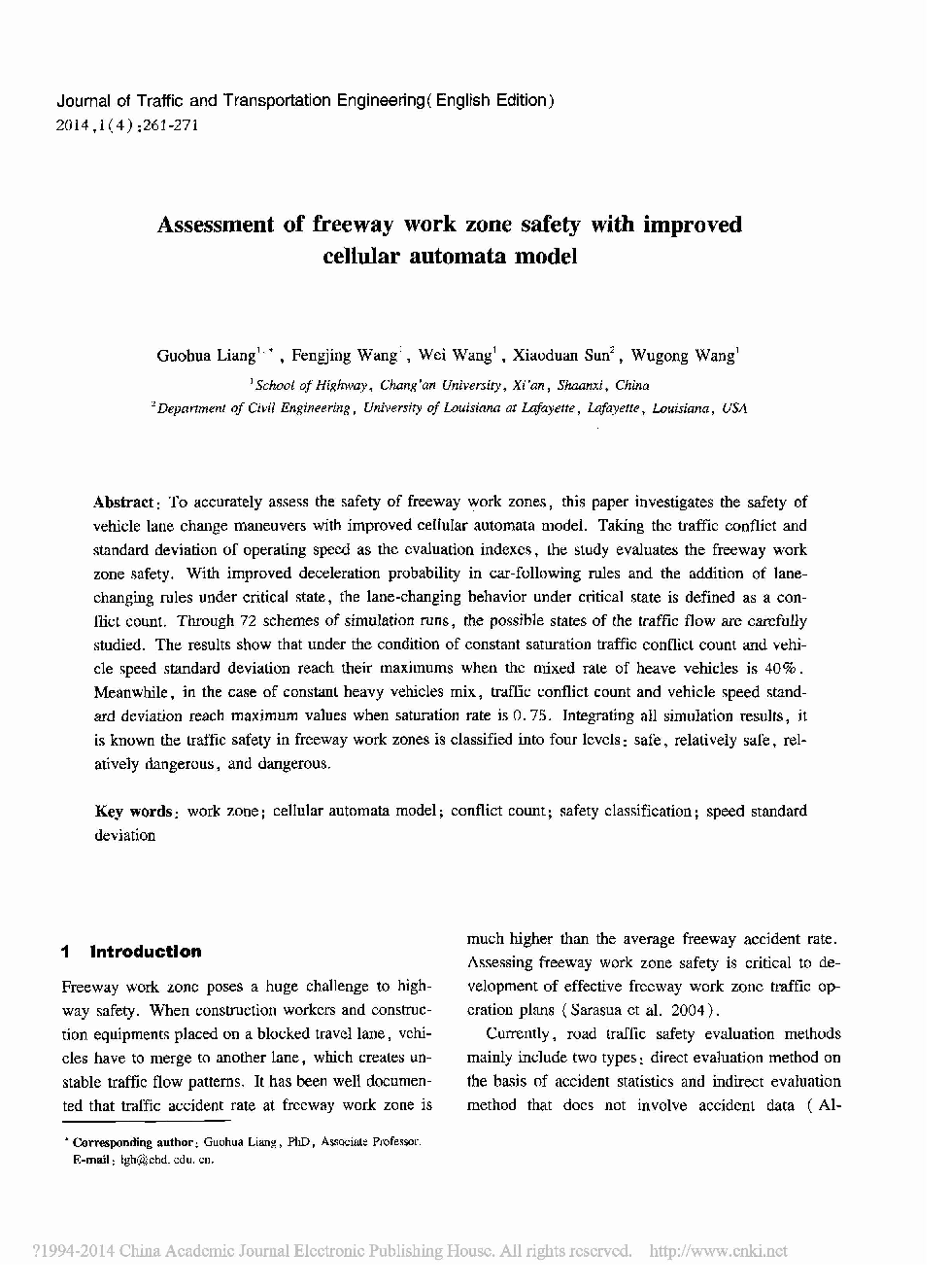 Assessment of freeway work zone safety with improved cellular automata model