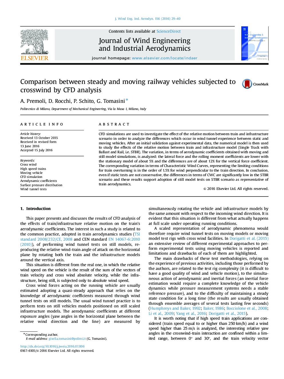 Comparison between steady and moving railway vehicles subjected to crosswind by CFD analysis