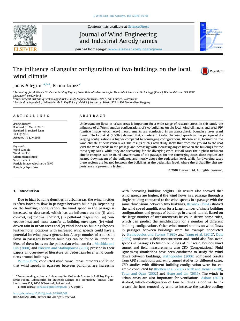 The influence of angular configuration of two buildings on the local wind climate