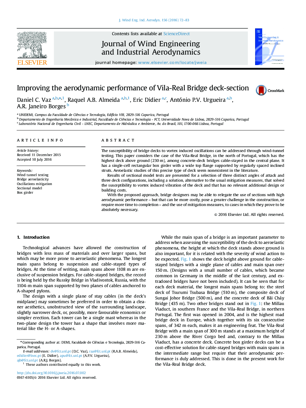 Improving the aerodynamic performance of Vila-Real Bridge deck-section