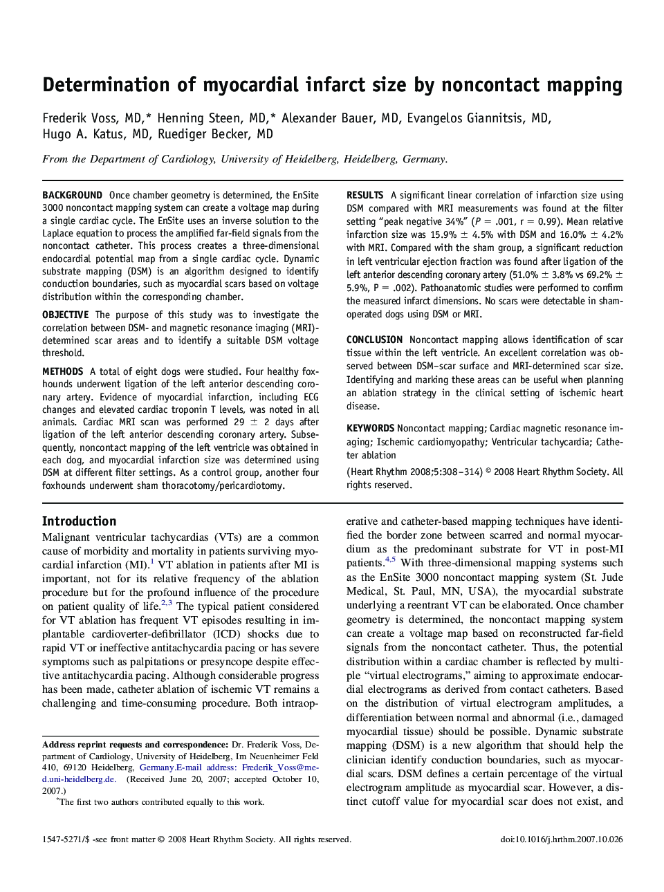 Determination of myocardial infarct size by noncontact mapping