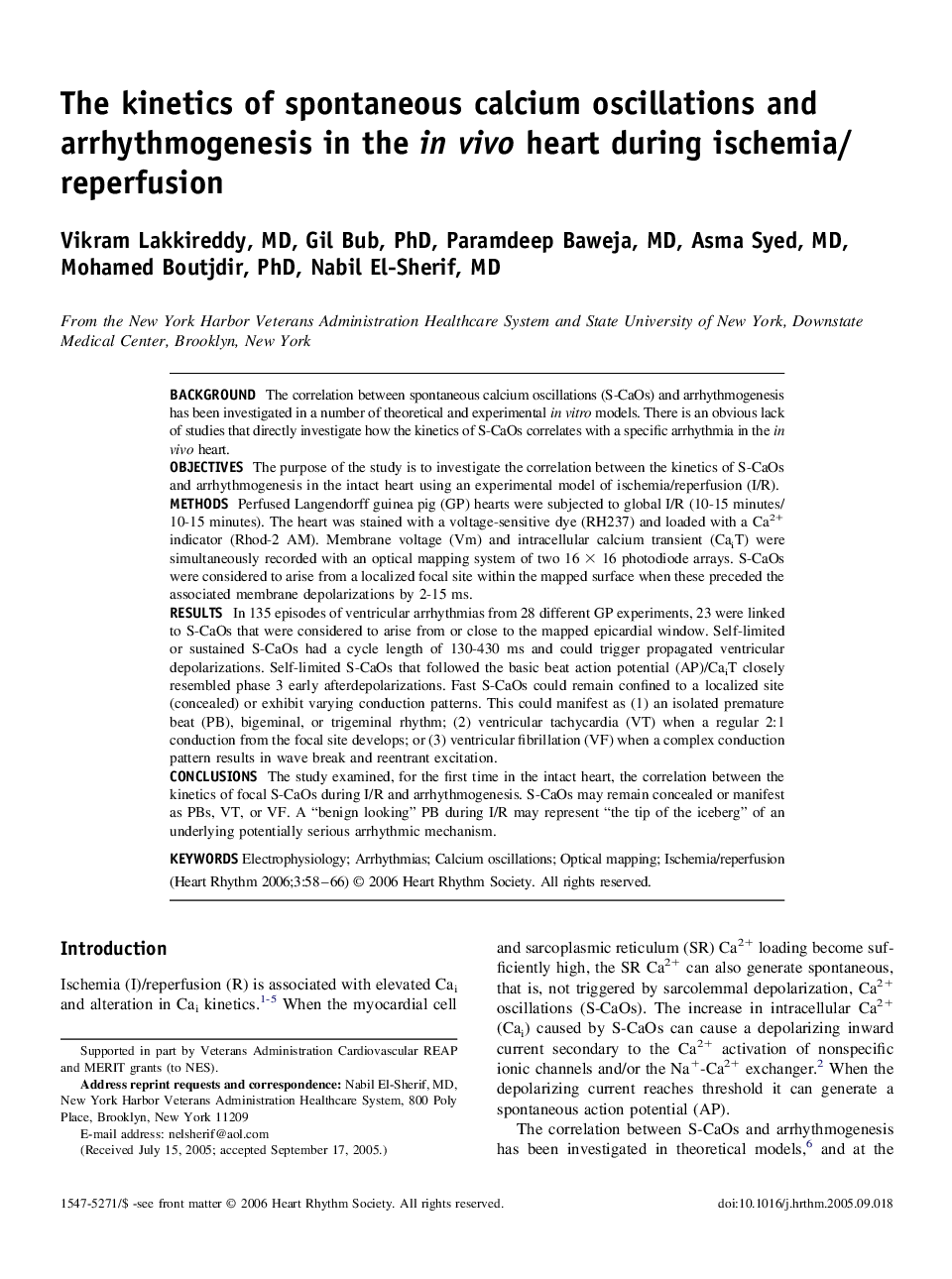 The kinetics of spontaneous calcium oscillations and arrhythmogenesis in the in vivo heart during ischemia/reperfusion 