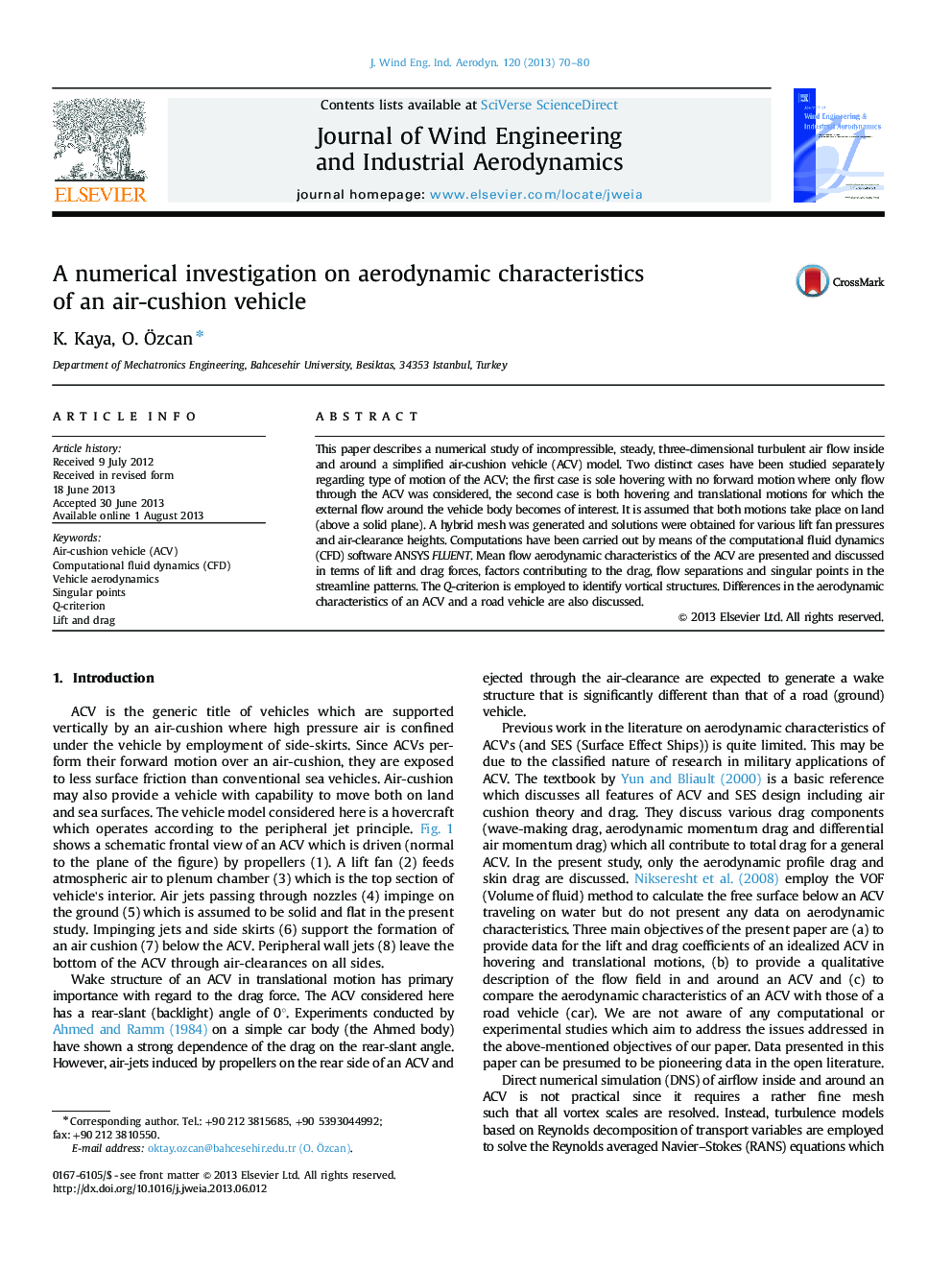 A numerical investigation on aerodynamic characteristics of an air-cushion vehicle