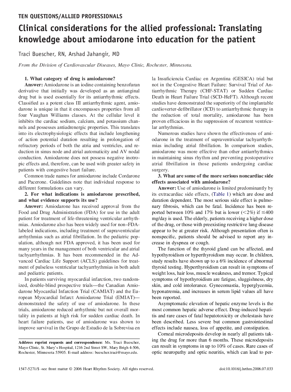 Clinical considerations for the allied professional: Translating knowledge about amiodarone into education for the patient