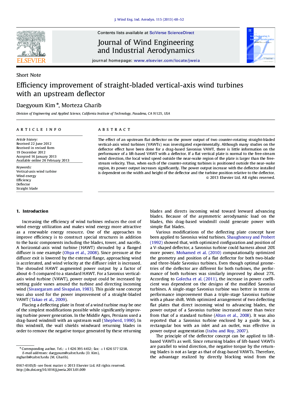 Efficiency improvement of straight-bladed vertical-axis wind turbines with an upstream deflector