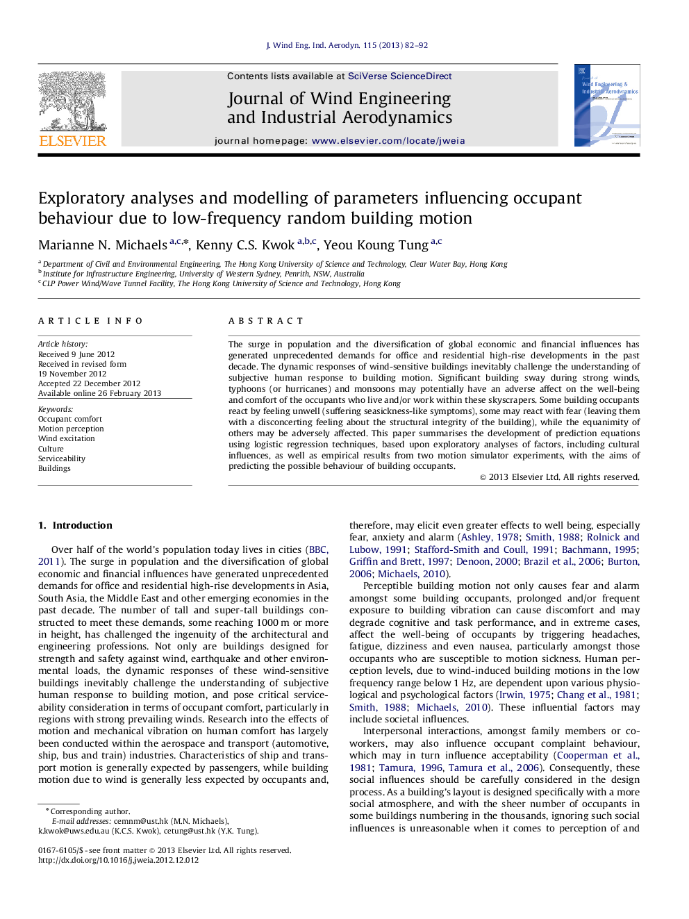 Exploratory analyses and modelling of parameters influencing occupant behaviour due to low-frequency random building motion