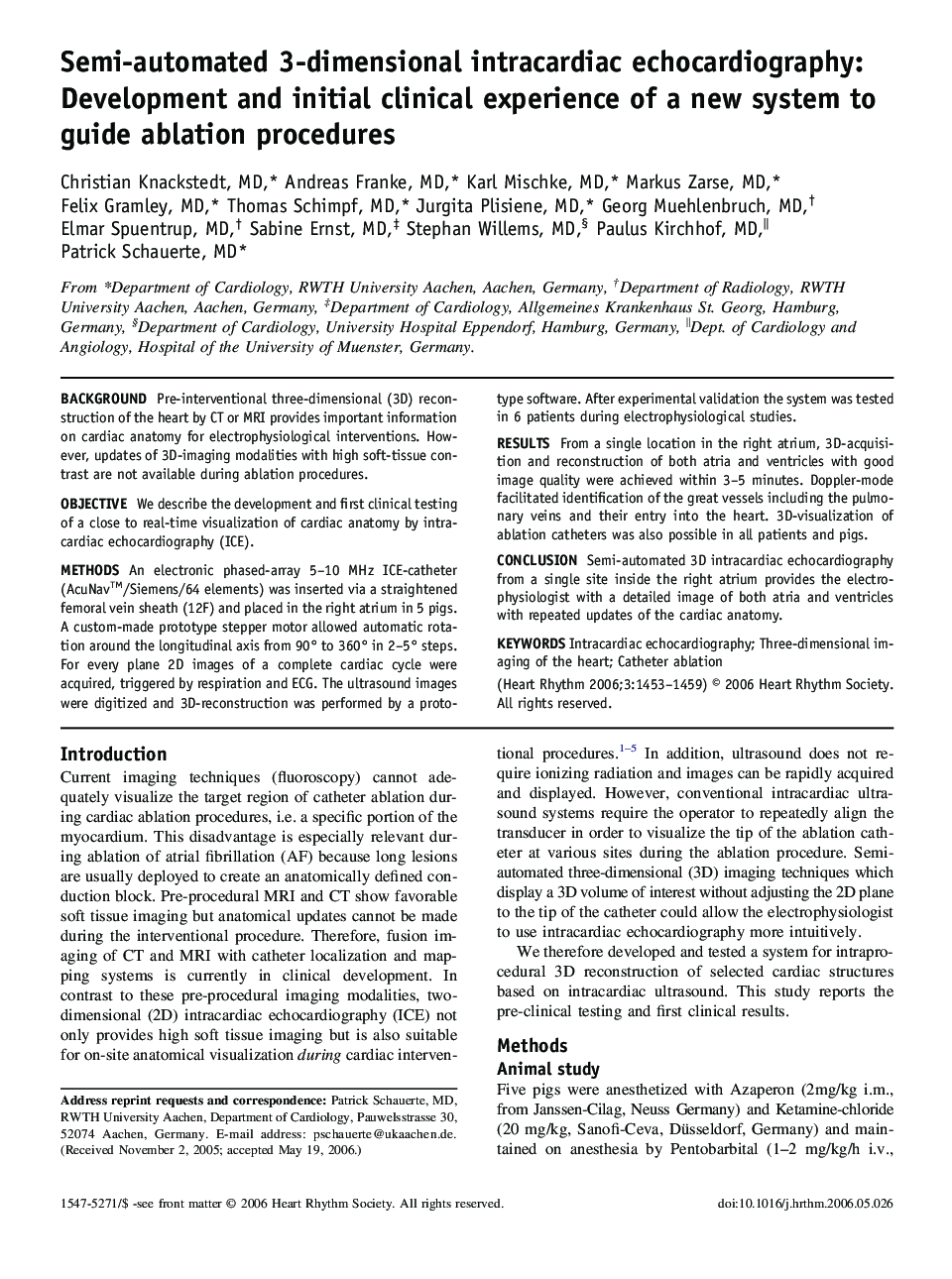 Semi-automated 3-dimensional intracardiac echocardiography: Development and initial clinical experience of a new system to guide ablation procedures