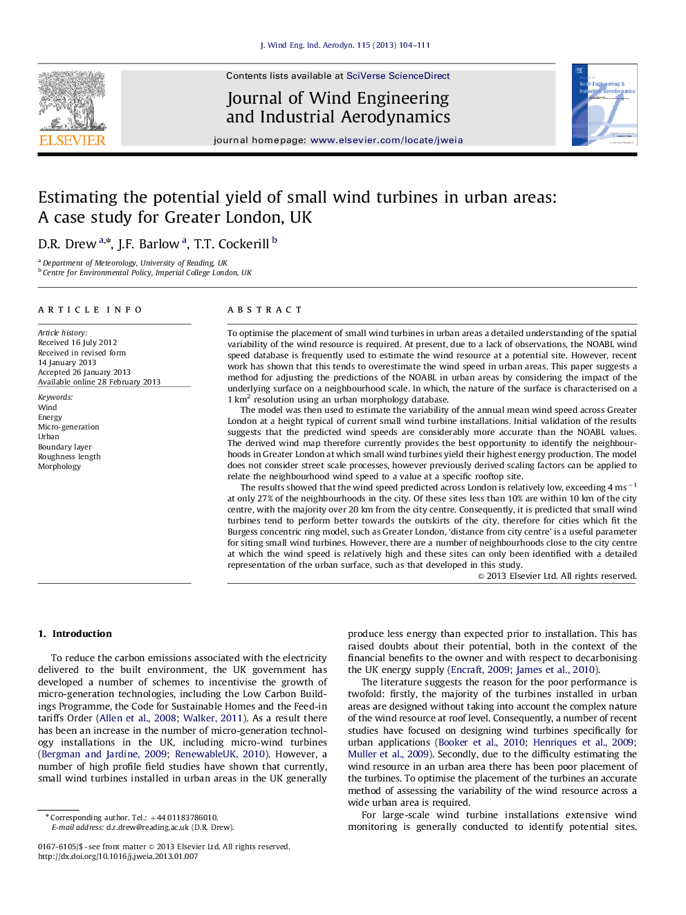 Estimating the potential yield of small wind turbines in urban areas: A case study for Greater London, UK