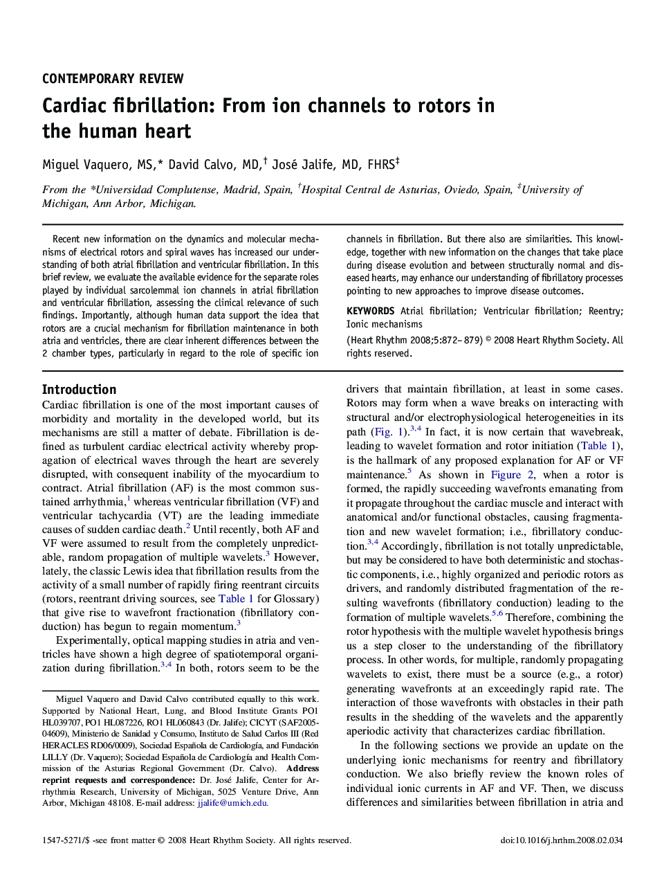 Cardiac fibrillation: From ion channels to rotors in the human heart 