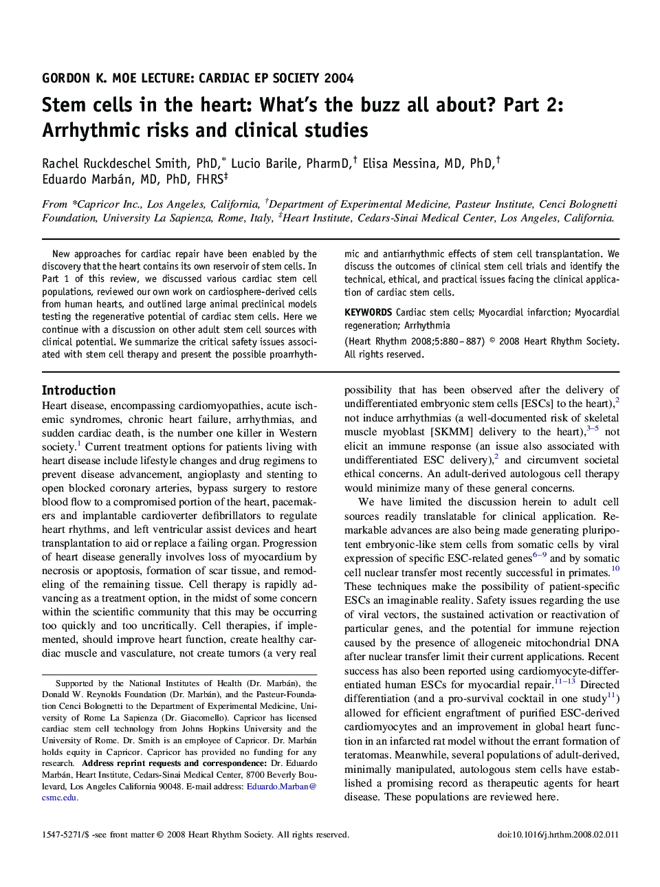 Stem cells in the heart: What's the buzz all about? Part 2: Arrhythmic risks and clinical studies