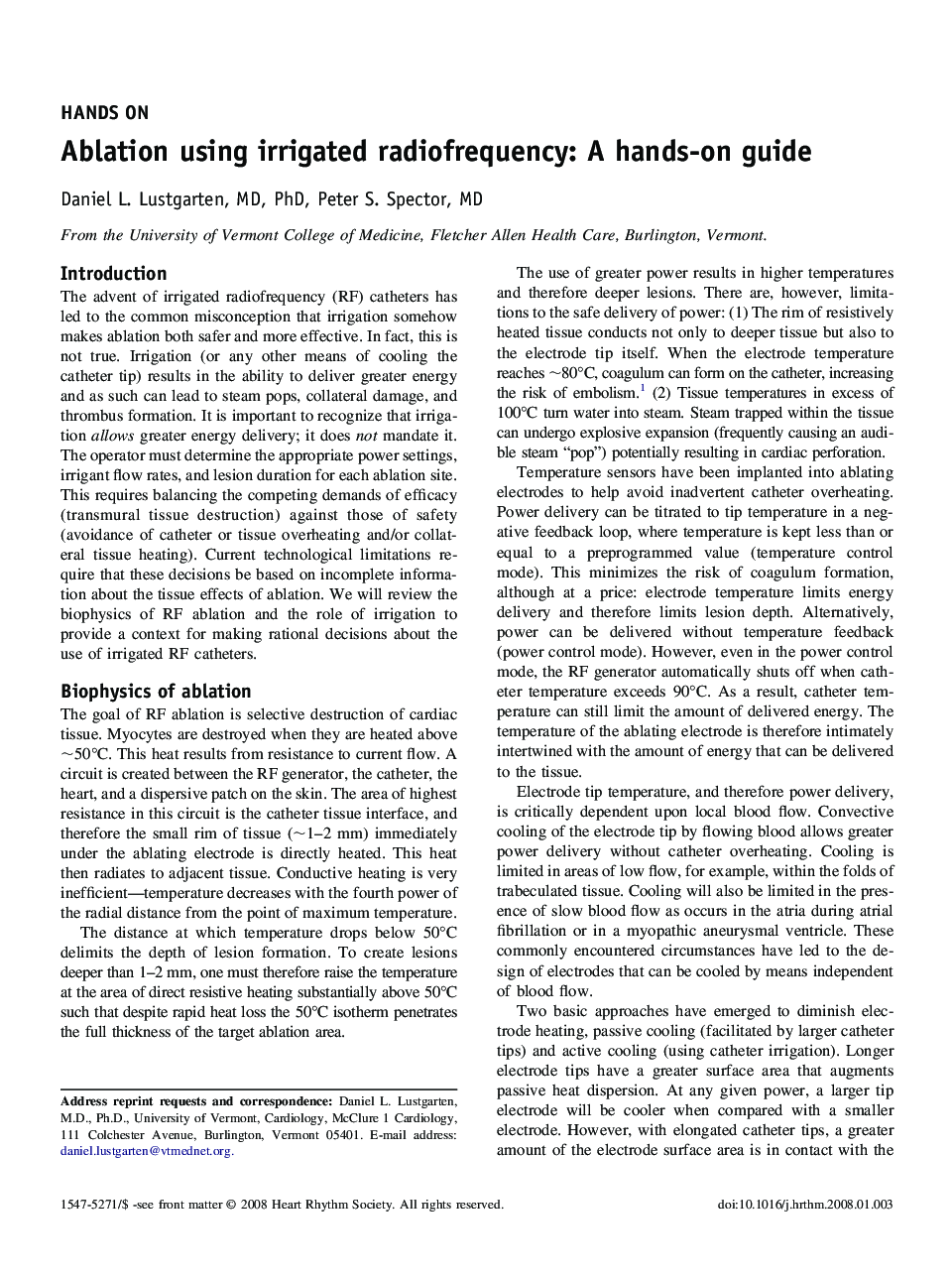 Ablation using irrigated radiofrequency: A hands-on guide