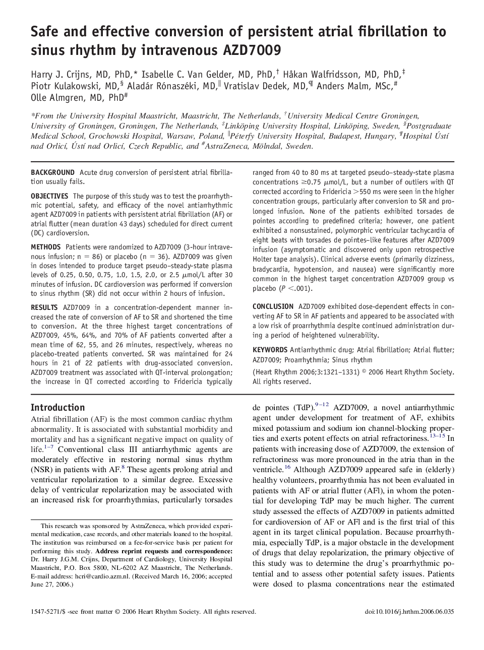 Safe and effective conversion of persistent atrial fibrillation to sinus rhythm by intravenous AZD7009 