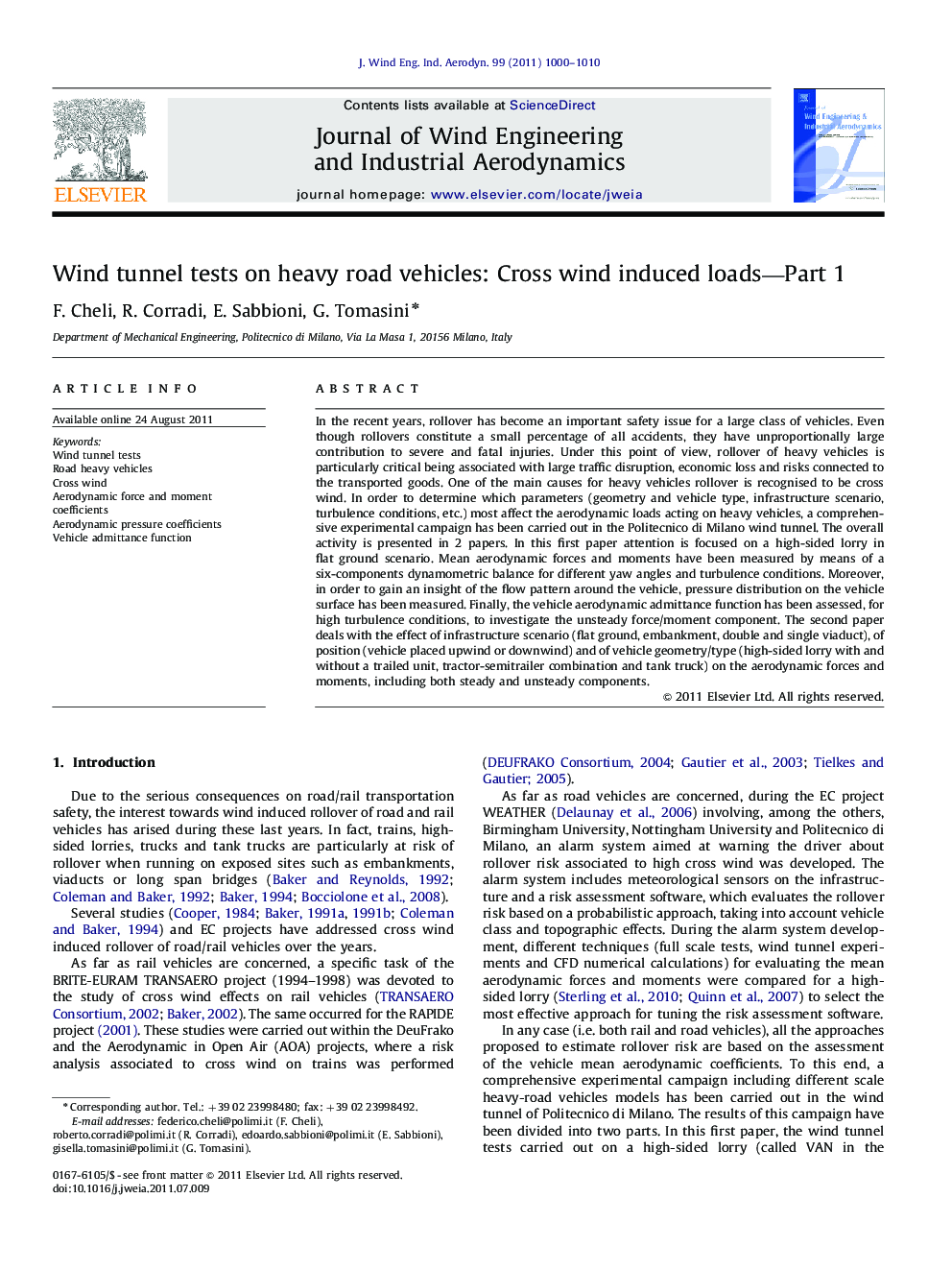 Wind tunnel tests on heavy road vehicles: Cross wind induced loads—Part 1