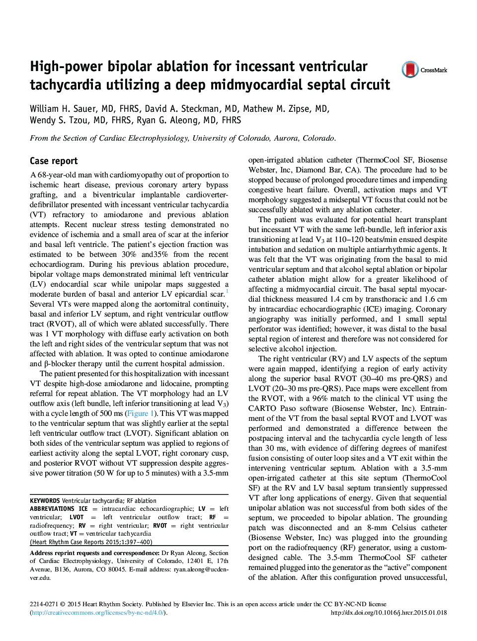 High-power bipolar ablation for incessant ventricular tachycardia utilizing a deep midmyocardial septal circuit