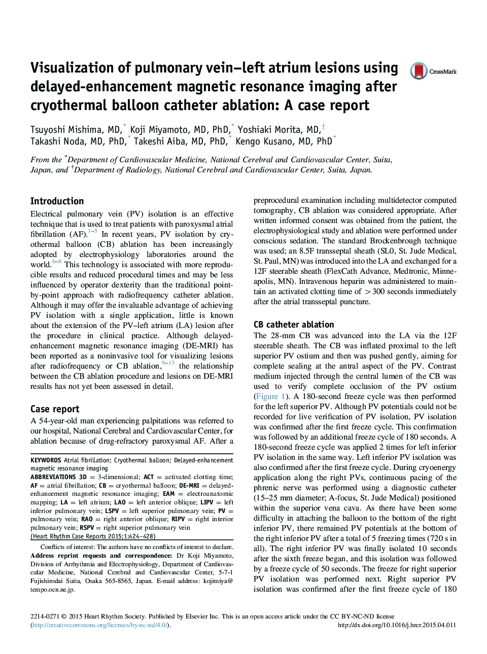 Visualization of pulmonary vein-left atrium lesions using delayed-enhancement magnetic resonance imaging after cryothermal balloon catheter ablation: A case report